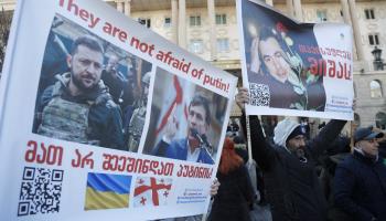 A rally in Tbilisi calling for the release of former President Mikheil Saakashvili (Zurab Kurtsikidze/EPA-EFE/Shutterstock)
