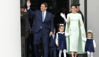 Ron DeSantis and his family at his second inauguration, Tallahassee, Florida, January 3 (Lynne Sladky/AP/Shutterstock)