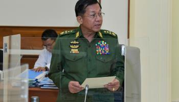 Junta leader Min Aung Hlaing at last week's meeting of the National Defence and Security Council (AP/Shutterstock)