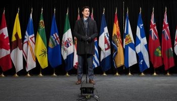 Prime Minister Justin Trudeau speaks before a meeting with provincial premiers on healthcare funding, February 7, 2023 (Canadian Press/Shutterstock)