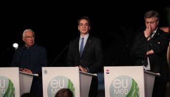 Portugal Minister Antonio Costa (Left), Greek Prime Minister Kyriakos Mitsotakis (Middle) and Croatian Prime Minister Andrej Plenkovic (J M Fernandez/AP/Shutterstock)