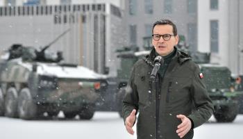 Polish Prime Minister Mateusz Morawiecki, visiting an army unit in eastern Poland, says Poland's plan to spend 4% of GDP on defence this year may be NATO's most ambitious, Siedlce, January 30 (Przemyslaw Piatkowski/EPA-EFE/Shutterstock)