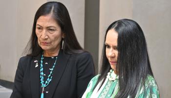 Minister for Indigenous Australians Linda Burney (R) with US Secretary of the Interior Deb Haaland at Parliament House in Canberra, February 17 (Mick Tsikas/EPA-EFE/Shutterstock)