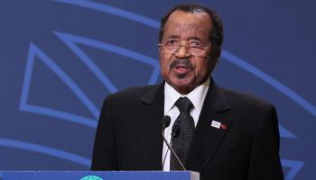 Cameroonian President Paul Biya delivers speech during the US-Africa Leaders Summit, December 2022 (Jemal Countess/UPI/Shutterstock)