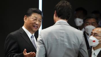 China's President Xi Jinping talks to Prime Minister Justin Trudeau at the G20 summit in Bali, November 16, 2022. (Canadian Press/Shutterstock)