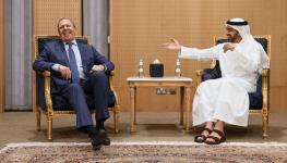 Russian Foreign Minister Sergey Lavrov (L) with UAE Foreign Minister Sheikh Abdullah bin Zayed Al Nahyan at a Gulf Cooperation Council meeting, Riyadh, June 2022 (Russian Foreign Ministry Press Service/AP/Shutterstock)