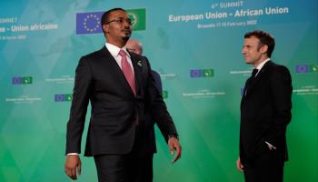 Chadian President Mahamat Idriss Deby (L) at EU-AU Summit in Brussels, February 2022 (Olivier Hoslet/POOL/EPA-EFE/Shutterstock)