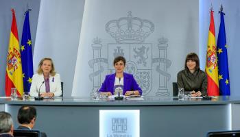 Spanish deputy Prime Minister and Minister of Economy Nadia Calvino, Minister for Territorial Policy Isabel Rodriguez and Science and innovation Minister Diana Morant  (Fernando Alvarado/EPA-EFE/Shutterstock)