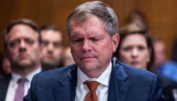 Norfolk Southern CEO Alan Shaw testifies before the Senate Environment and Public Works Committee, March 9, 2023 (JIM LO SCALZO/EPA-EFE/Shutterstock)