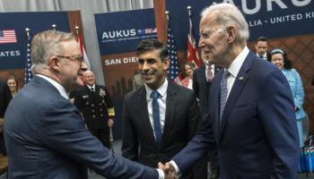 The three leaders of the AUKUS alliance meet in San Diego, March 13 (EyePress News/Shutterstock)