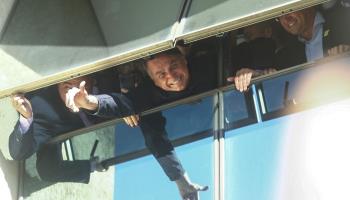 Former President Jair Bolsonaro arriving at Brasilia airport last week (Luis Nova/EPA-EFE/Shutterstock)