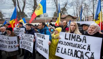 Communists and Socialists protesting against Moldova's language law, 6 March 2023. (Shutterstock)