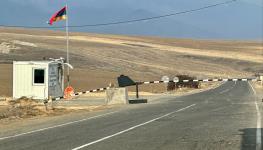 The Armenian checkpoint at the crossing into Nagorno-Karabakh via the Lachin corridor (Gilles Bader/Le Pictorium Agency via ZUMA/Shutterstock).