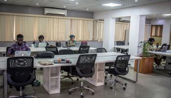 Reception area of the Co-Creation Hub in Yaba, Lagos, a co-working space for tech startups (Sally Hayden/SOPA Images/Shutterstock)