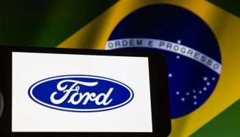 Ford's logo superimposed on the Brazilian flag (Andre M Chang/ZUMA Wire/Shutterstock)