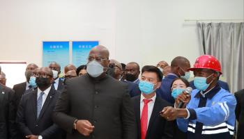 President Felix Tshisekedi visits the Sicomines site in Kolwezi, Lualaba, May 13, 2021 (Xinhua/Shutterstock)
