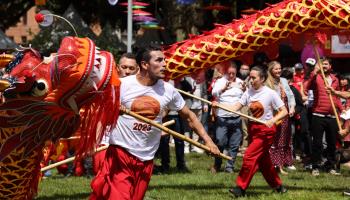 A dragon dance performance to celebrate the Chinese New Year in Bogotá, Colombia. January 22, 2023 (CHINE NOUVELLE/SIPA/Shutterstock)