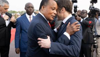 Republic of Congo President Denis Sassou Nguesso with French President Emmanuel Macron, March 2023 (Pool/ABACA/Shutterstock)
