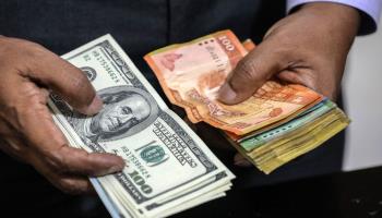 A money changer in Colombo holding US dollars and Sri Lankan rupees (Chamila Karunarathne/EPA-EFE/Shutterstock)