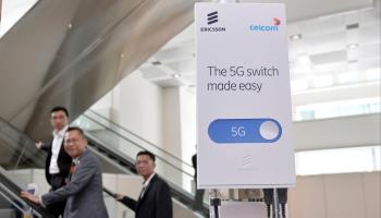 A new 5G router device advertised during the launch of Malaysia's 5G network (Shutterstock)