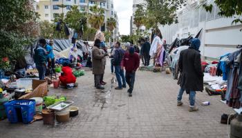 Migrants camp outside the offices of the International Organisation for Migration in Tunisia, March 2023. (Shutterstock)