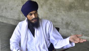 Sikh separatist Amritpal Singh during an interview in early March (Sameer Sehgal/Hindustan Times/Shutterstock)