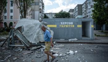 The aftermath of a Russian artillery strike in Kherson (Alex Chan/SOPA Images/Shutterstock)