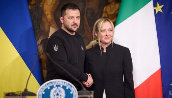 Ukraine President Volodymyr Zelensky and Italian Prime Minister Giorgia Meloni (Ukrainian President Press Office/UPI/Shutterstock)