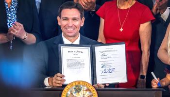 Florida Governor Ron DeSantis signs the state budget into law, June 15, 2023 (Cristobal Herrera-Ulashkevich/EPA-EFE/Shutterstock)