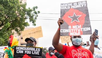 Ghanaians protest over the rising cost of living, August 4, 2021. (Muntaka Chasant/Shutterstock)