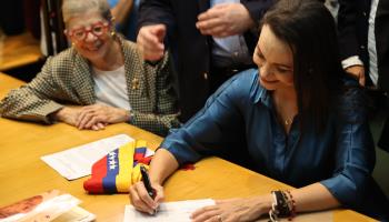 Maria Corina Machado registers her candidacy for the opposition presidential primary (Miguel Gutierrez/EPA-EFE/Shutterstock)