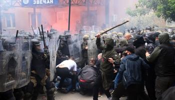 Clashes in Zvecan, a Serb-majority municipality in northern Kosovo, May 29 (Georgi Licovski/EPA-EFE/Shutterstock)