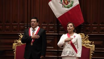 President Dina Boluarte (r) and new Congress President Alejandro Soto (ALDAIR MEJIA/EPA-EFE/Shutterstock)