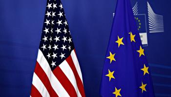 EU and US flags at a media conference in Brussels (Shutterstock)