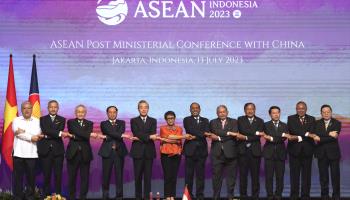 A group photo from the ASEAN Post Ministerial Conference with China on July 13 (Tatan Syuflana/Pool/EPA-EFE/Shutterstock)

