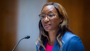 Neneh Diallo, Chief Diversity Officer at USAID, testifies before a Senate Committee in Washington, July 26, 2022 (Lamkey Rod/CNP/ABACA/Shutterstock)