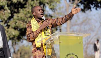 Opposition leader Nelson Chamisa addresses a campaign rally in Gweru, July 16 (Aaron Ufumeli/EPA-EFE/Shutterstock)