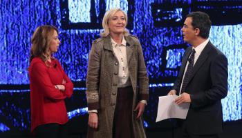Italian President Giorgia Meloni (left) and leader of France's National Rally, Marine Le Pen. (Alessandro Di Meo/EPA/Shutterstock)