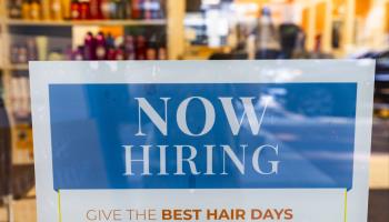 'Now hiring' sign in Bethesda, United States (JIM LO SCALZO/EPA-EFE/Shutterstock)