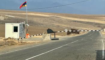 The Armenian checkpoint at the crossing into Nagorno-Karabakh via the Lachin corridor (Gilles Bader/Le Pictorium Agency via ZUMA/Shutterstock)