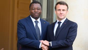 Togolese President Faure Gnassingbe and French President Emmanuel Macron in Paris, May 2023 (Jacques Witt/SIPA/Shutterstock)