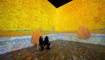An immersive art exhibition in Toronto featuring Van Gogh's work on haystacks and wheat fields, Toronto March 26, 2022 (Katherine Cheng/SOPA Images/Shutterstock)