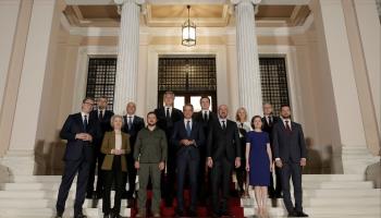 Prime Minister Kyriakos Mitsotakis with leaders attending the Athens Summit on EU Enlargement, August 21 (Kostas Tsironis/EPA-EFE/Shutterstock)