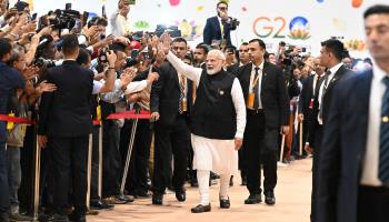 Indian Prime Minister Narendra Modi greeting media after the closing of last week's G20 summit (Sanjeev Verma/Hindustan Times/Shutterstock)