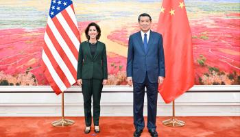 Chinese Vice Premier He Lifeng meets visiting US Commerce Secretary Gina Raimondo in Beijing, August 29, 2023 (Xinhua/Shutterstock)