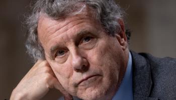 Ohio Democratic Senator Sherrod Brown, who is standing for re-election next year, seen during a Senate hearing, Washington DC, May 18, 2023 (Shutterstock)