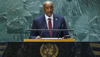 Sudan's President of the Transitional Sovereign Council, Abdel-Fattah al-Burhan, addresses the UN General Assembly, New York, September 21, 2023 (Sarah Yenesel/EPA-EFE/Shutterstock)