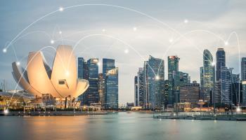 Digital network connection lines at Marina Bay, Singapore (Shutterstock)