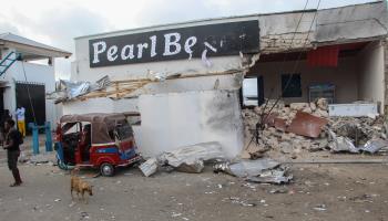 A view of the Pearl Beach Hotel in Mogadishu after an al-Shabaab attack, June 10, 2023 (Said Yusuf WarsameEPA-EFE/Shutterstock)