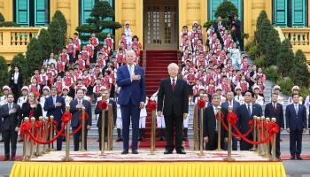 US President Joe Biden (centre left) attending a welcoming ceremony hosted by Communist Party of Vietnam General Secretary Nguyen Phu Trong (centre right) in Hanoi last month (Vietnam Government Portal/Shutterstock)